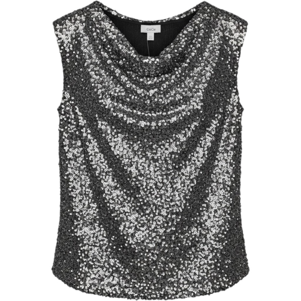 CeCe Women's Sleeveless Silver‎ Sequin Crop Blouse Size XL